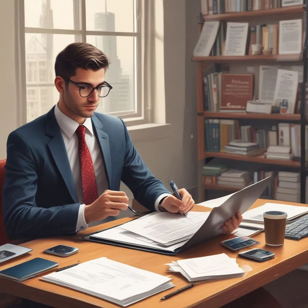 A fresh graduate in India comparing two job offer letters on a table with a calculator, laptop, and coffee, 2026 corporate environment