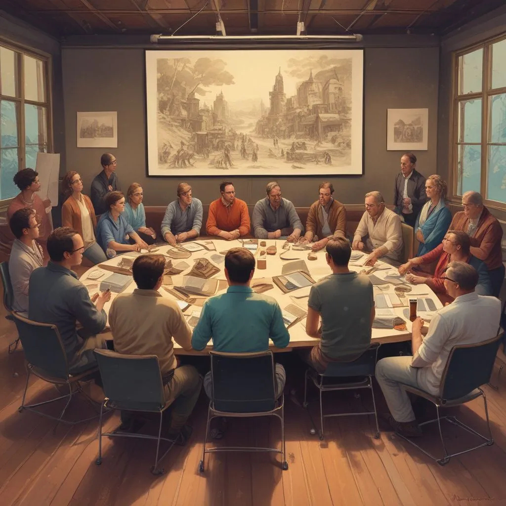 A group of professionals engaged in a collaborative discussion or presentation