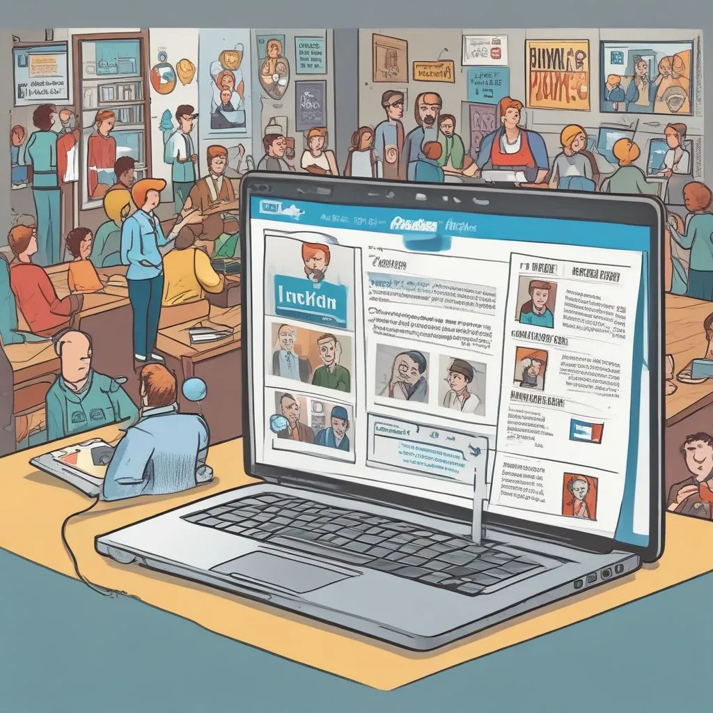 A laptop screen showing a company's LinkedIn page with a high "Company Rating" and "Top Employer" badge, surrounded by positive employee reviews.