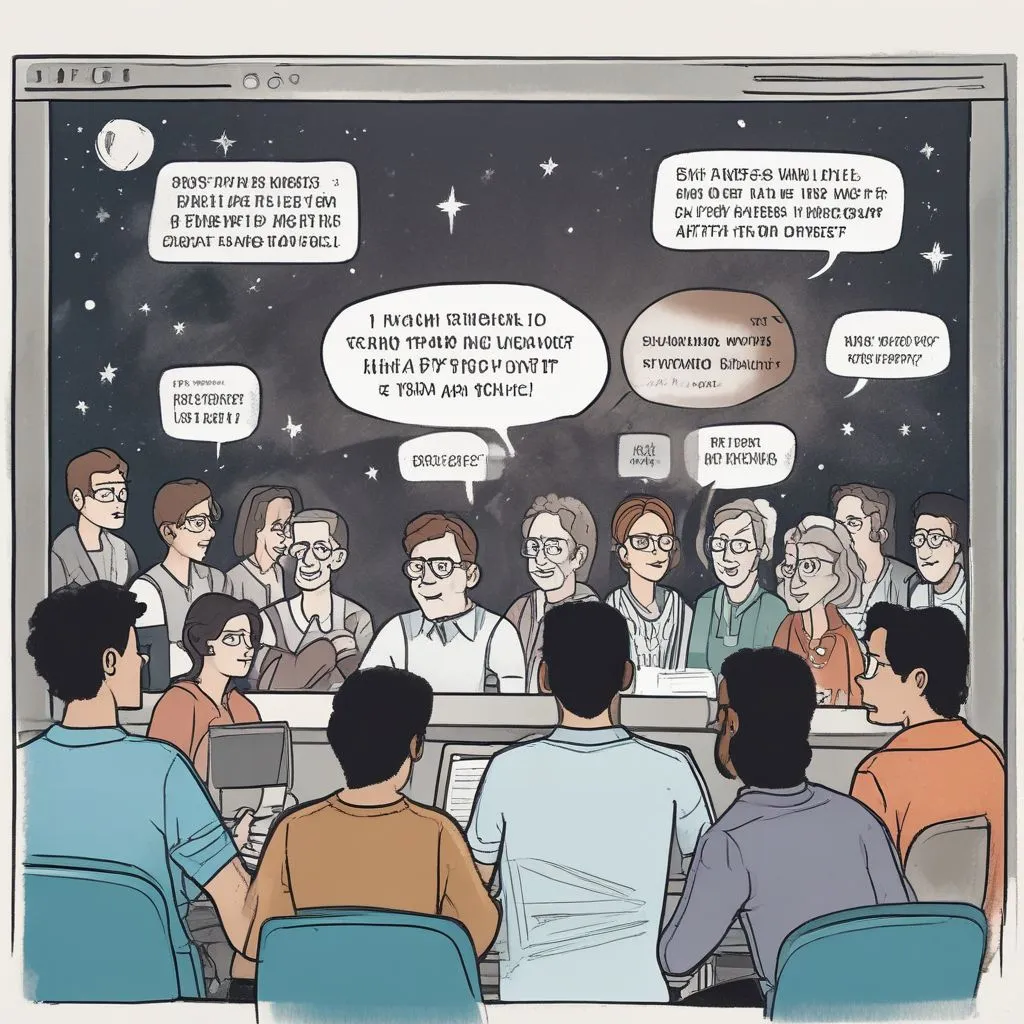 A laptop screen showing a forum discussion with stars and positive comments from students