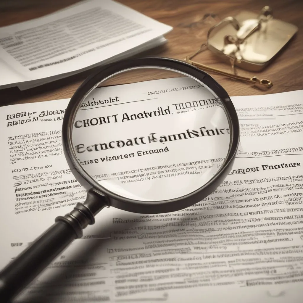 A magnifying glass over a contract with highlights on "contract-to-hire" and "probation period" clauses