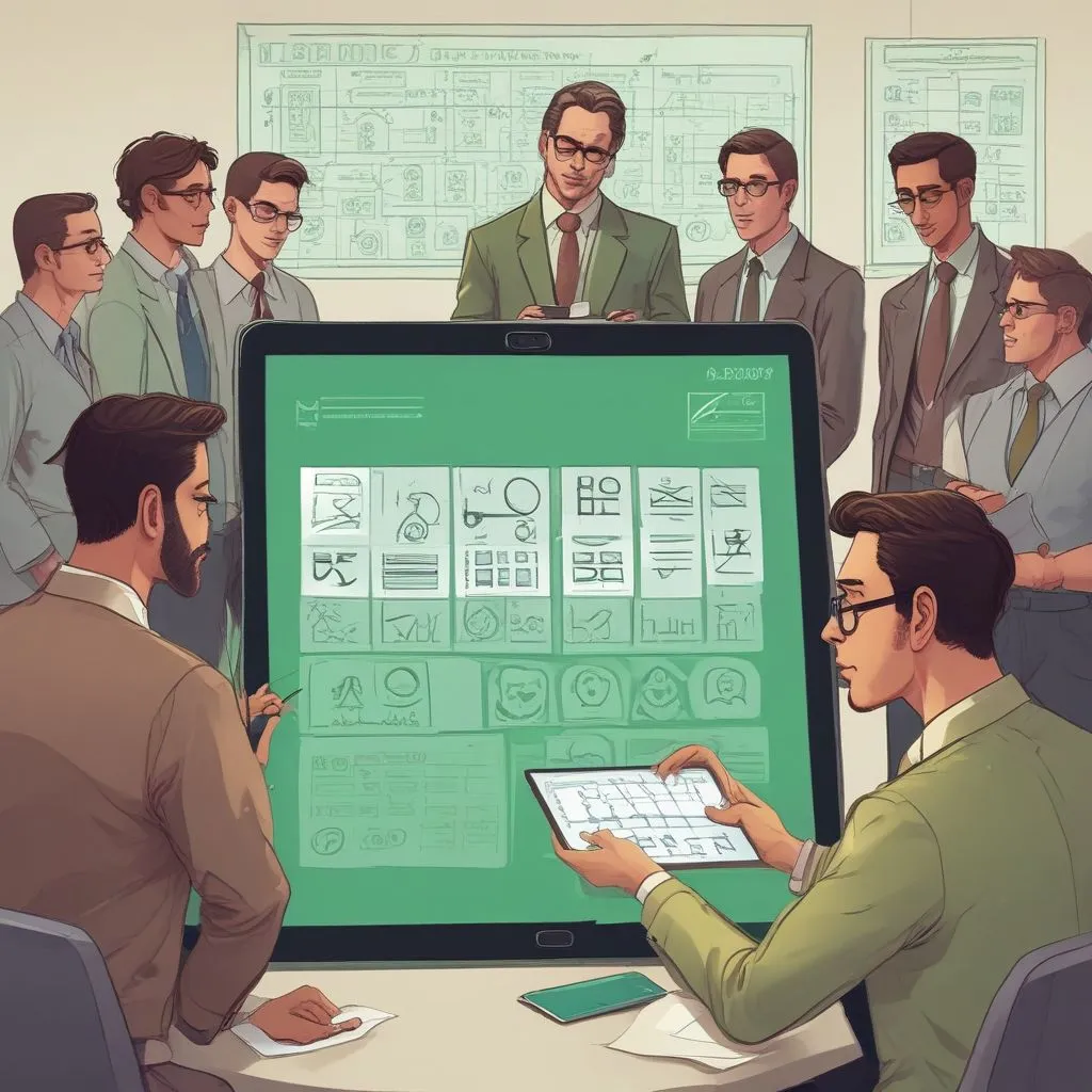 A recruiter in India reviewing a shortlist of AI-screened candidates on a tablet, showing a scorecard with green ticks for top matches, with Indian office background and a team brainstorming, 2026 style.