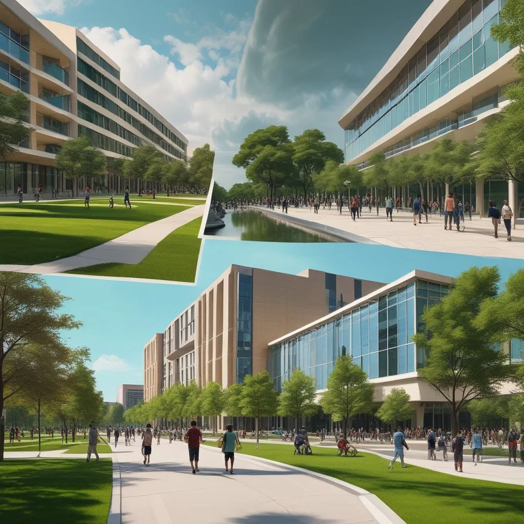 A split image: left side showing an IIT campus with modern architecture, right side showing an NIT campus with green surroundings, both with students walking, balanced composition