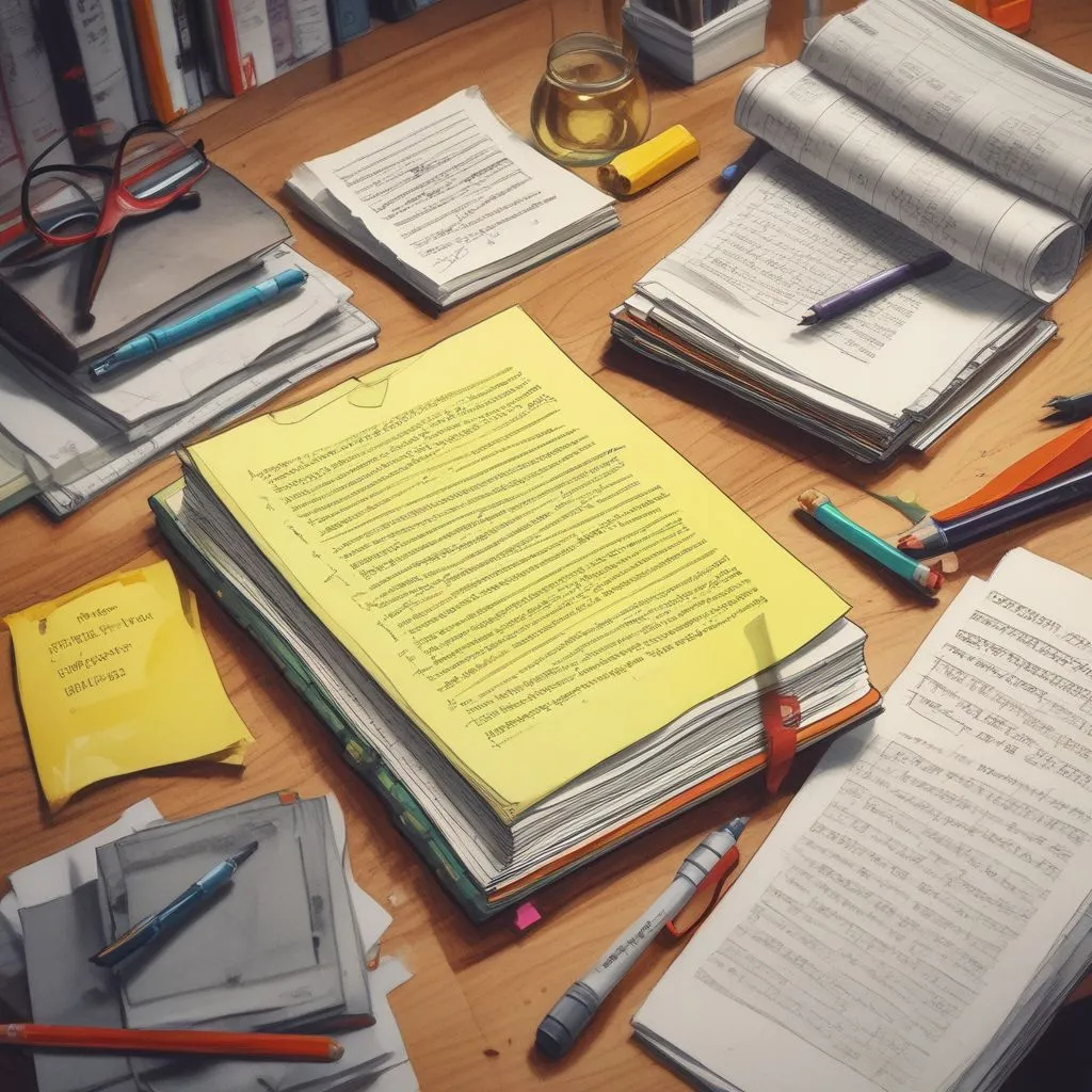 A student highlighting notes with a highlighter, surrounded by textbooks, with a small goal list visible