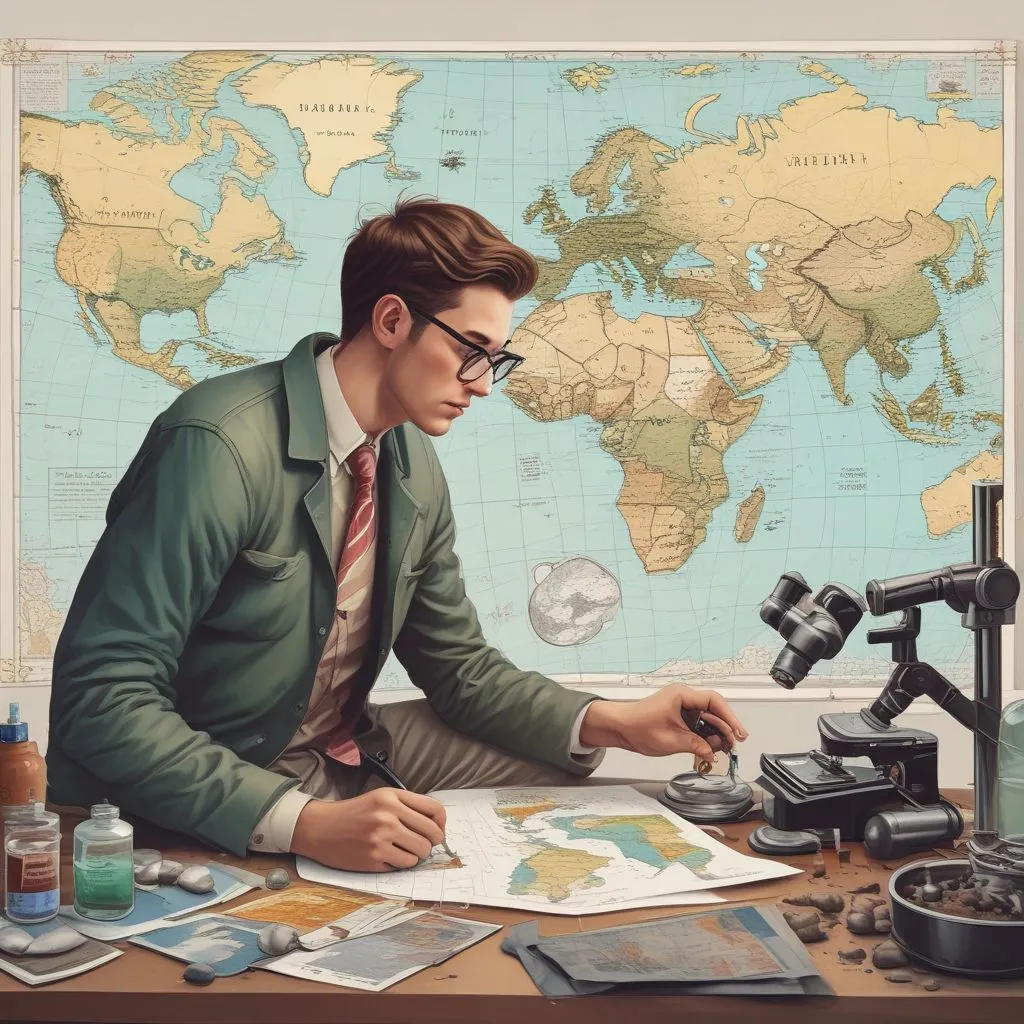 A student in a lab examining soil and water samples with a microscope, with a world map showing climate zones in the background, representing B.Sc for climate science careers in India 2026