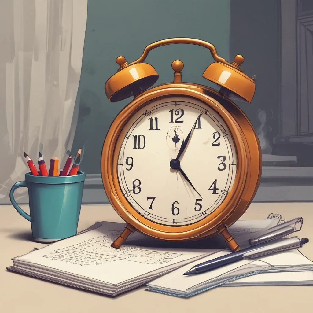 A student using a planner to schedule classes and work shifts, with a clock in the background