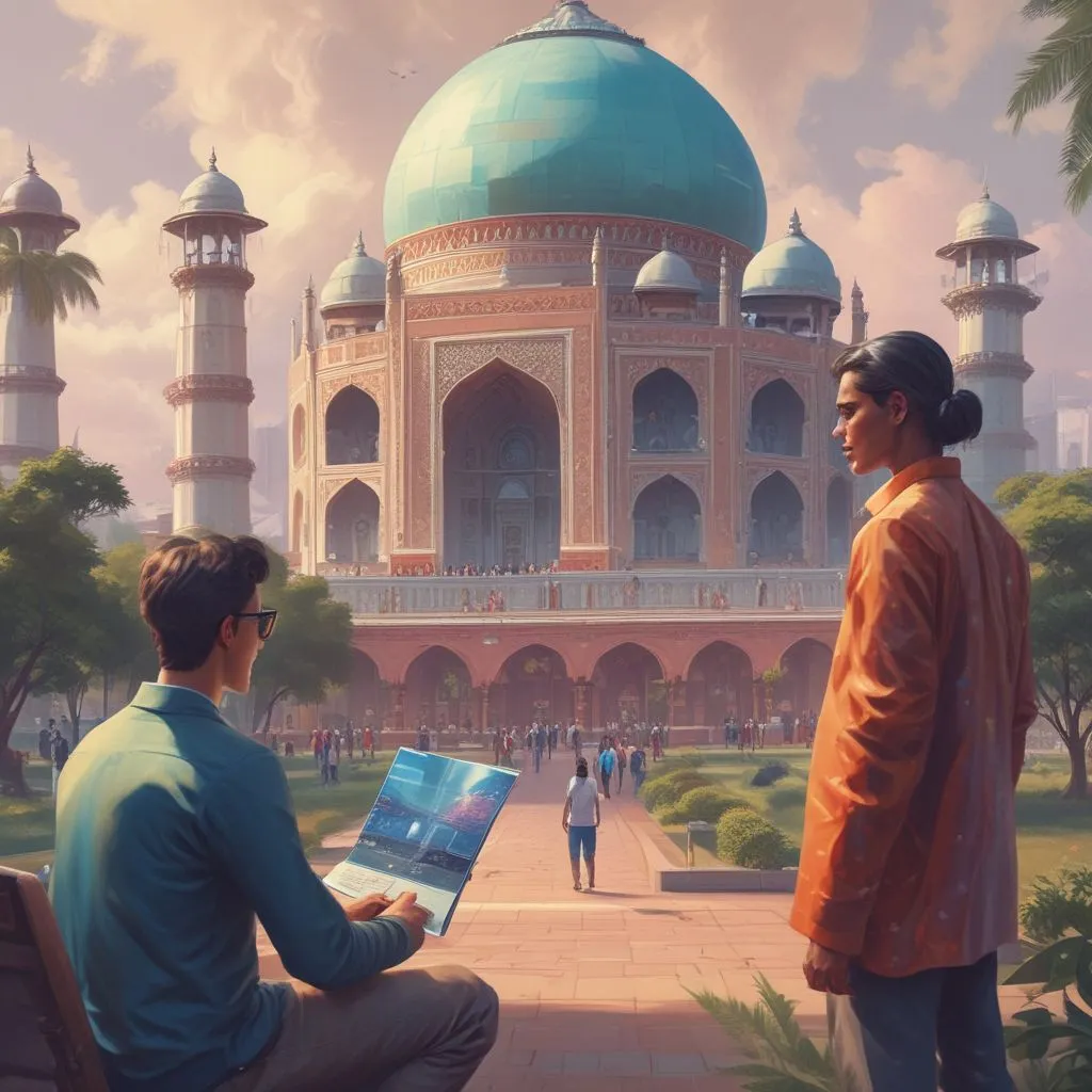 A student with a holographic career advisor showing future job trends in design and engineering in India