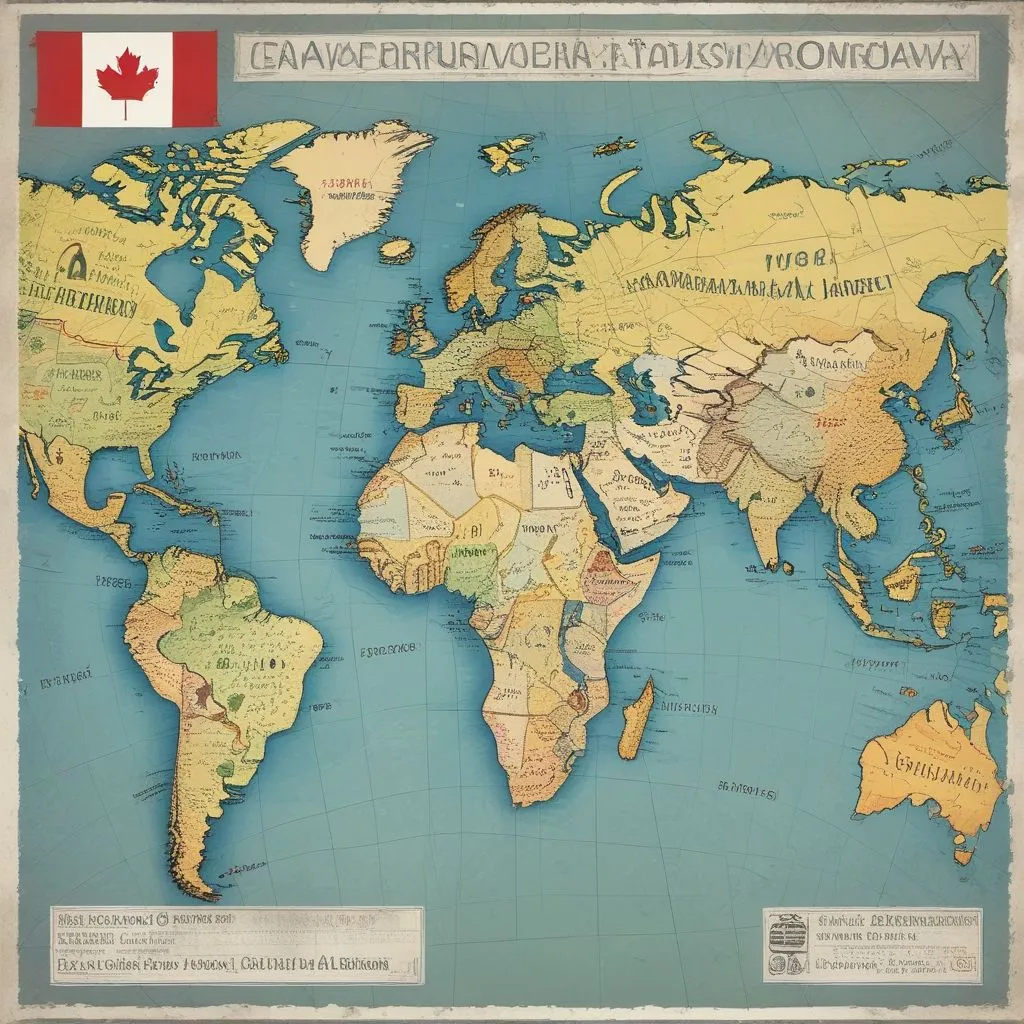 A world map highlighting Canada, Germany, Australia, and Ireland with visa approval stamps and "Post-Study Work" labels