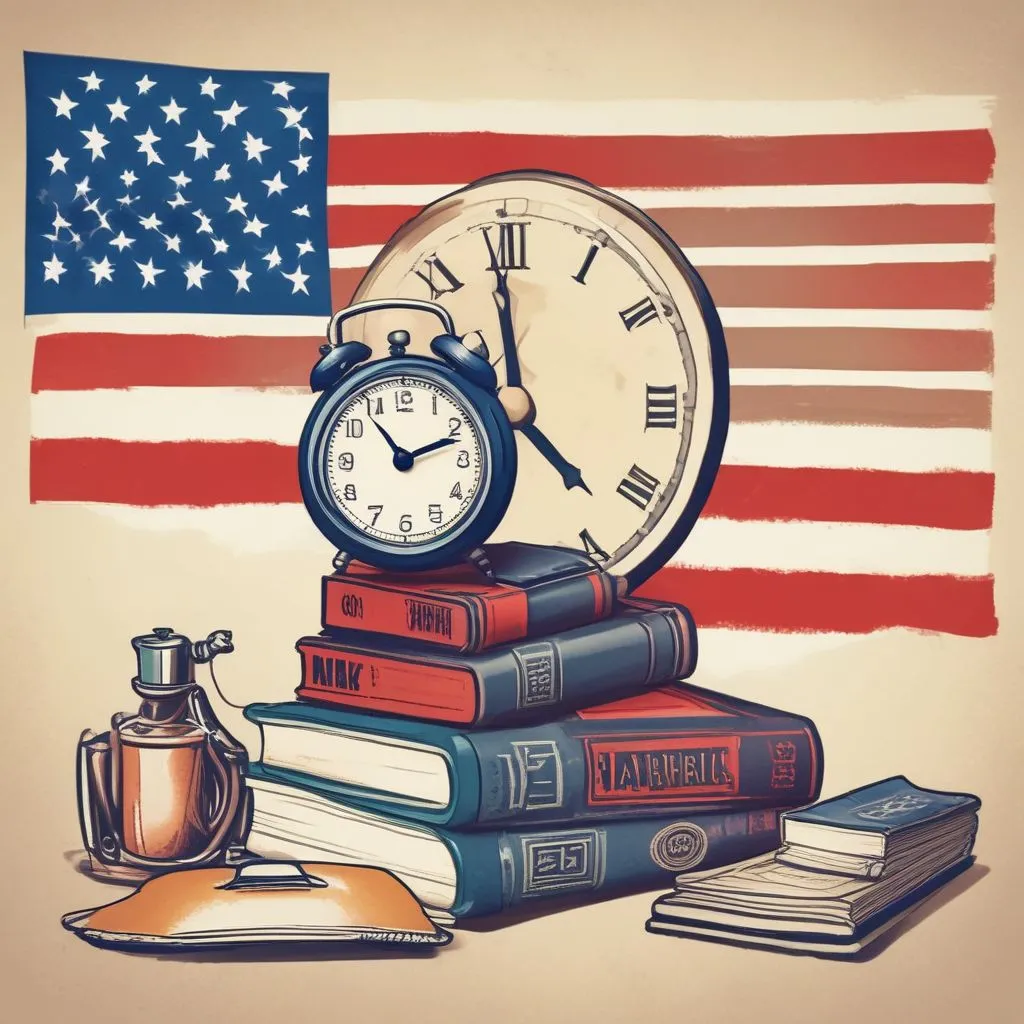 An illustration of a US student visa with a clock and book symbolizing work-hour limits