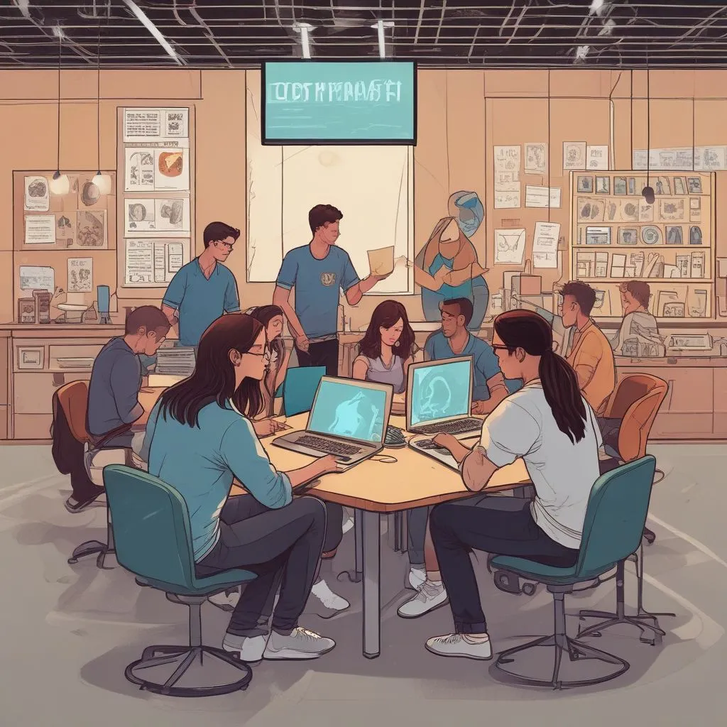 an image of students collaborating in a digital health project