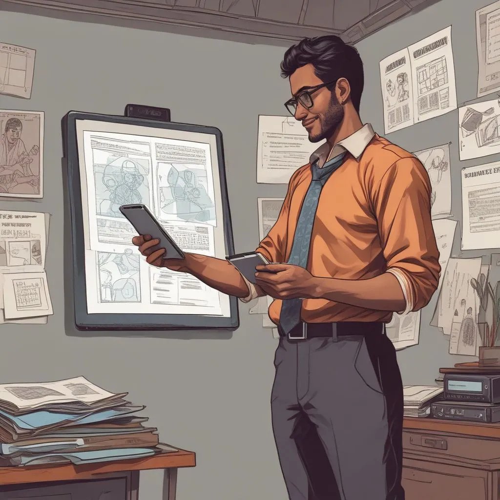 An Indian graduate presenting a digital portfolio on a tablet, showing projects like apps, websites, and data dashboards, instead of a paper resume