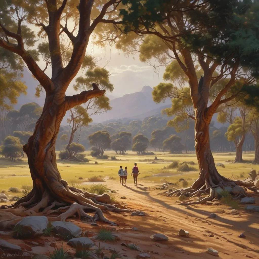 Australian landscape with university students