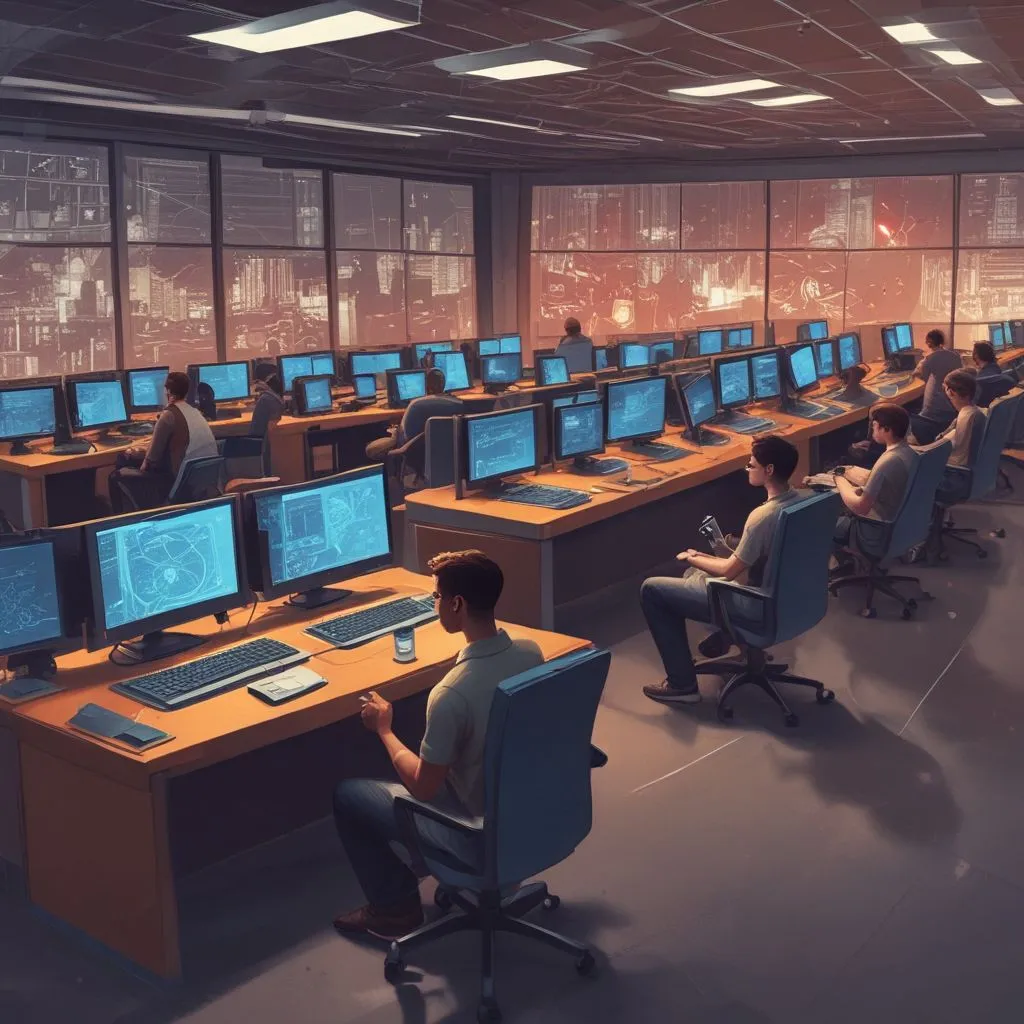 Cybersecurity lab with students
