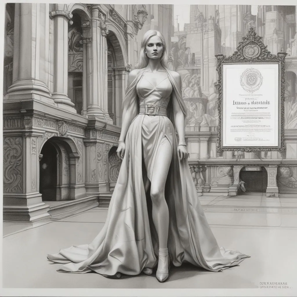 Diploma certificate with official fashion council stamp, student portfolio review