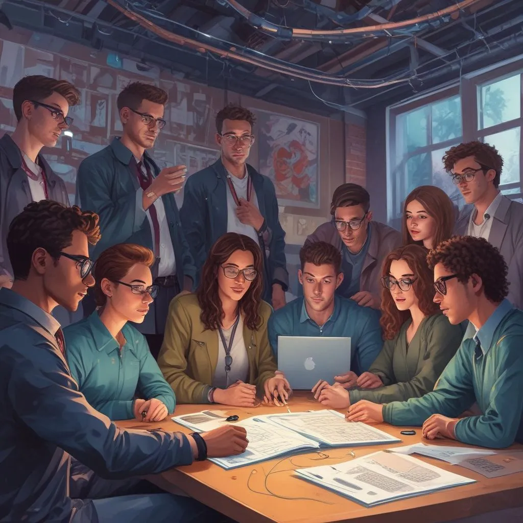 diverse group of graduates collaborating on AI projects