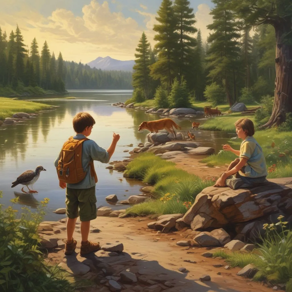 Environmental educator teaching children in nature