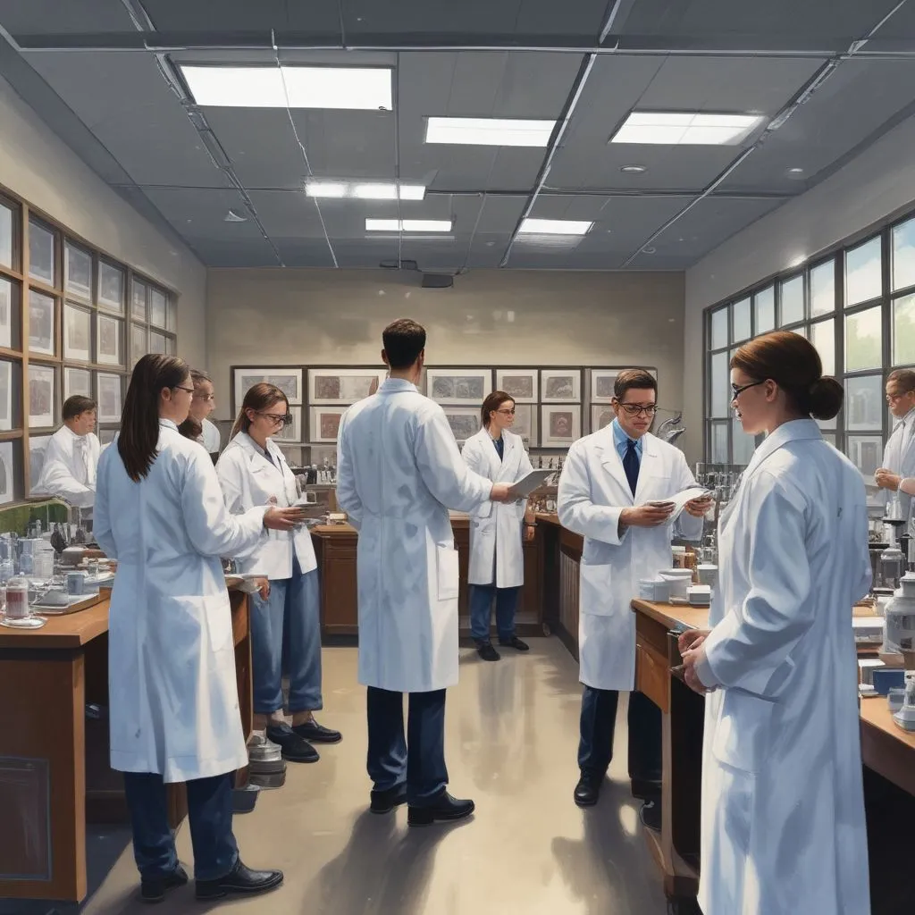 GFSU campus with modern forensic research center and students in lab coats