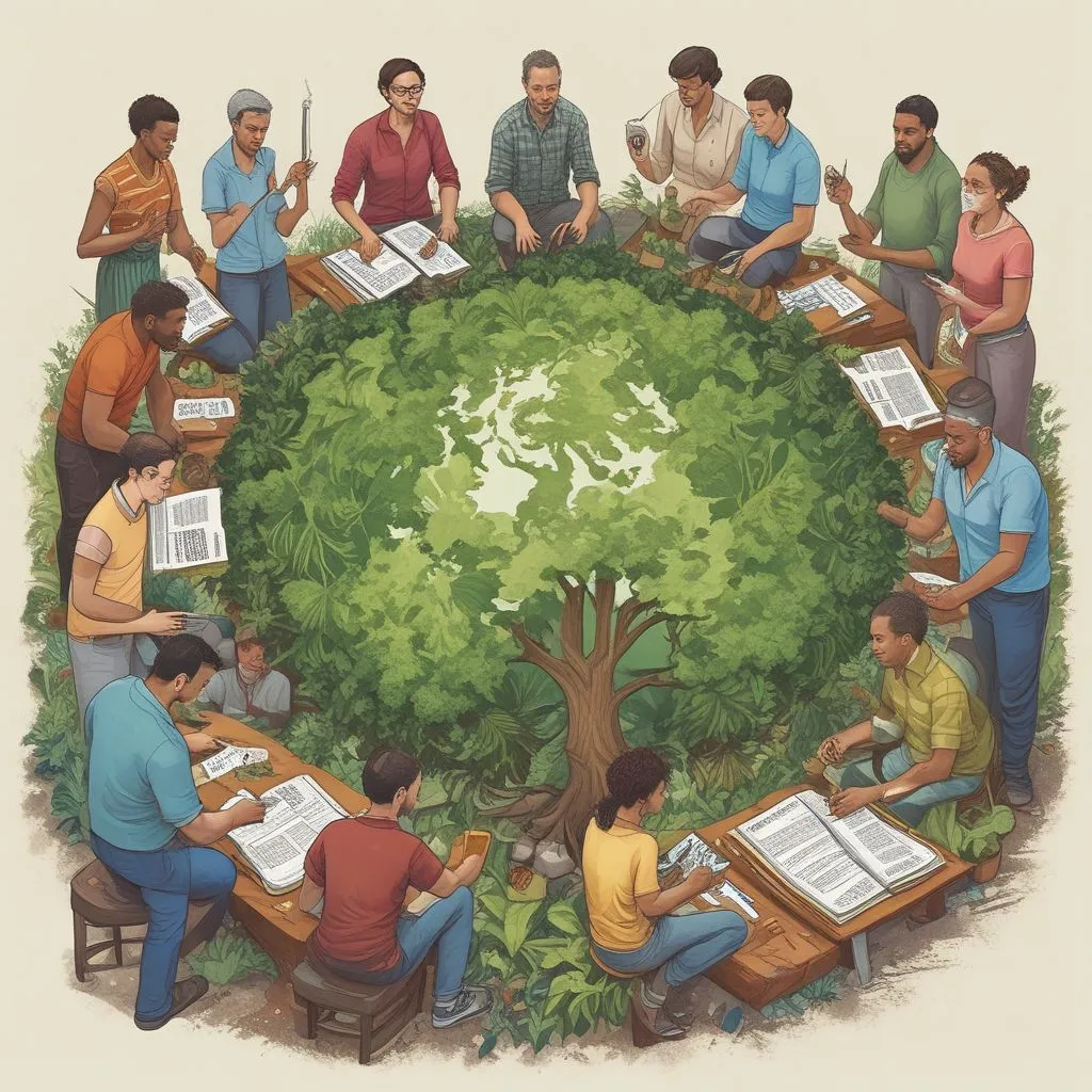 group of diverse professionals working on sustainability