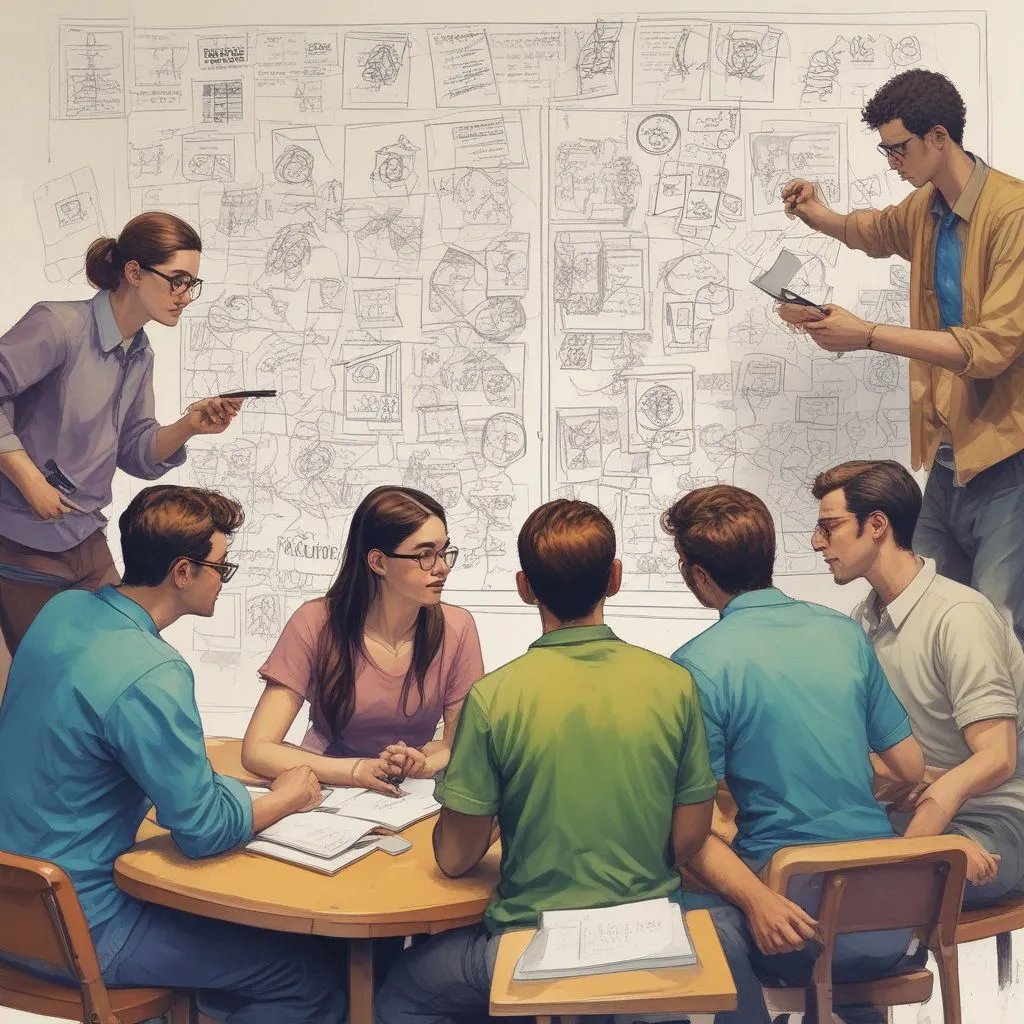 group of graduates brainstorming solutions