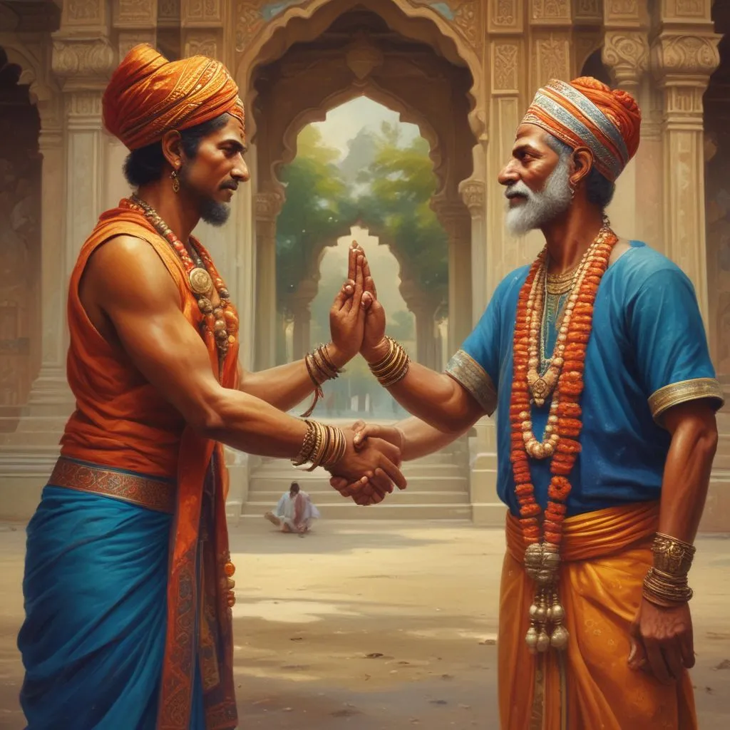 Handshake and namaste gesture side by side, representing cultural greetings in India