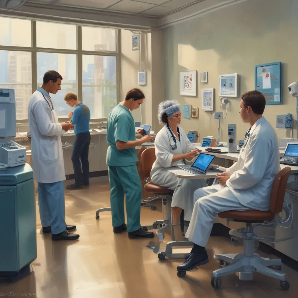 healthcare professionals using digital tools in a clinic