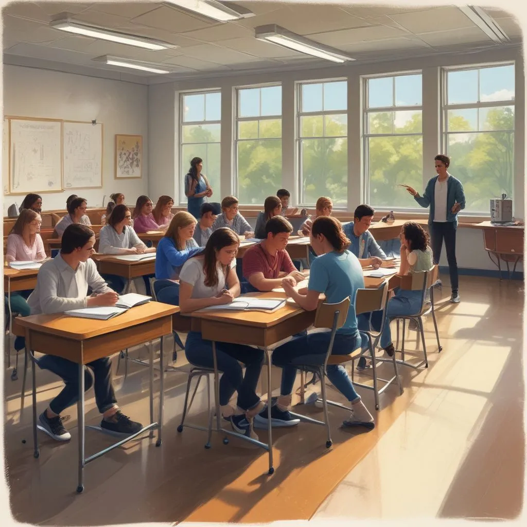 Image of a classroom with students engaged in interdisciplinary learning
