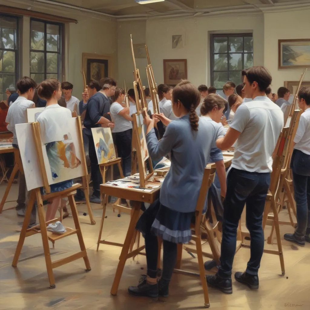 Image of an art class with students painting