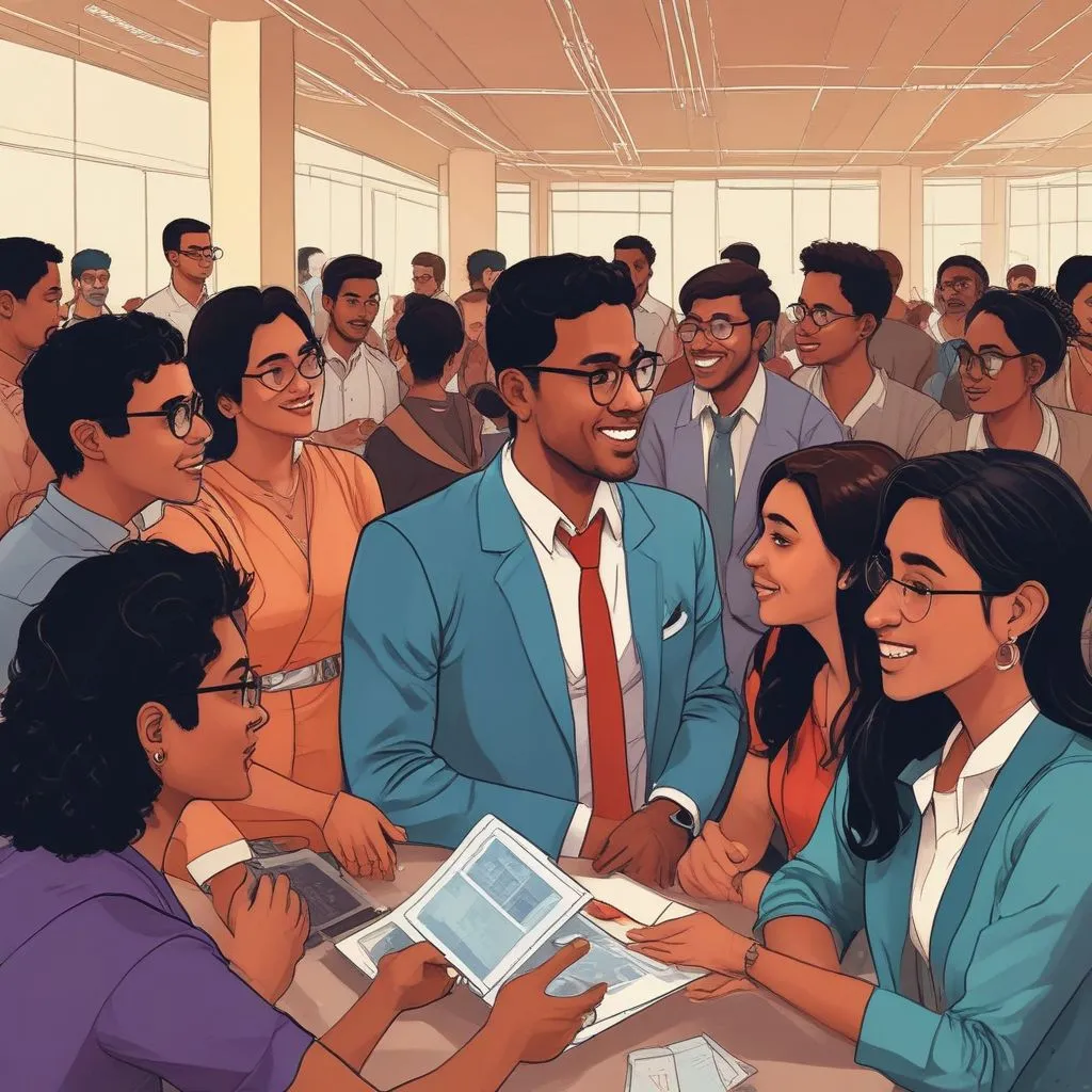 Image of Indian graduates networking at a startup event