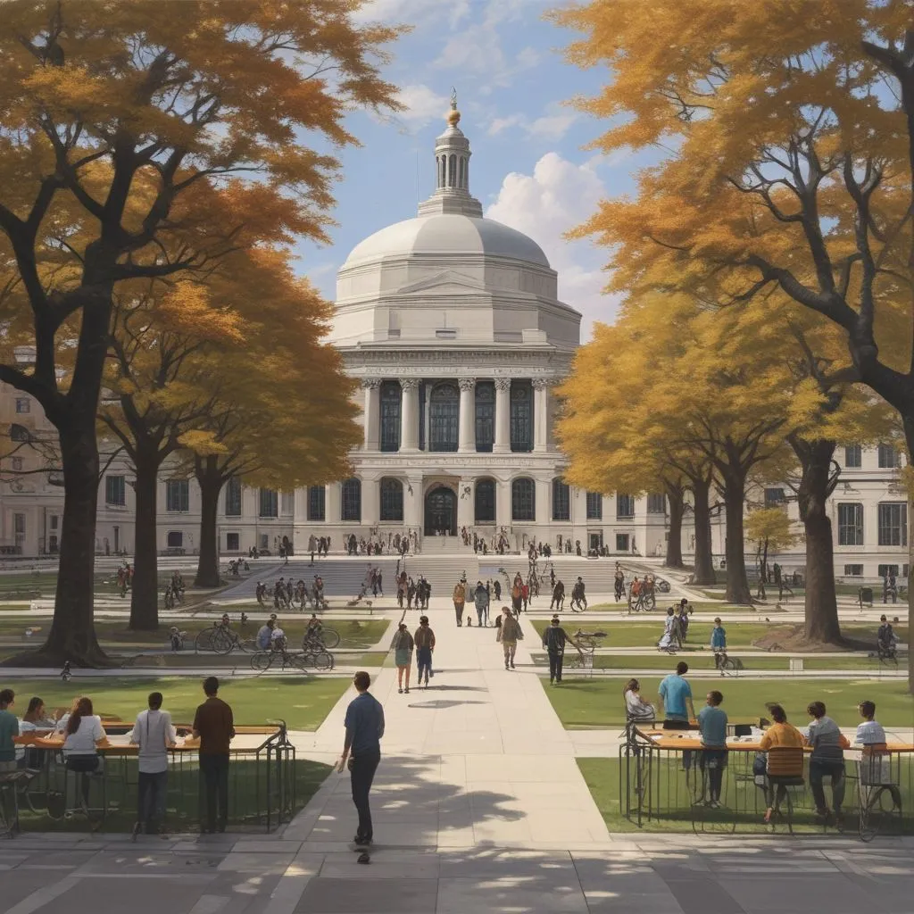 image of MIT campus with students