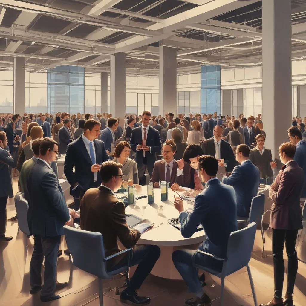 image of networking event in a corporate setting