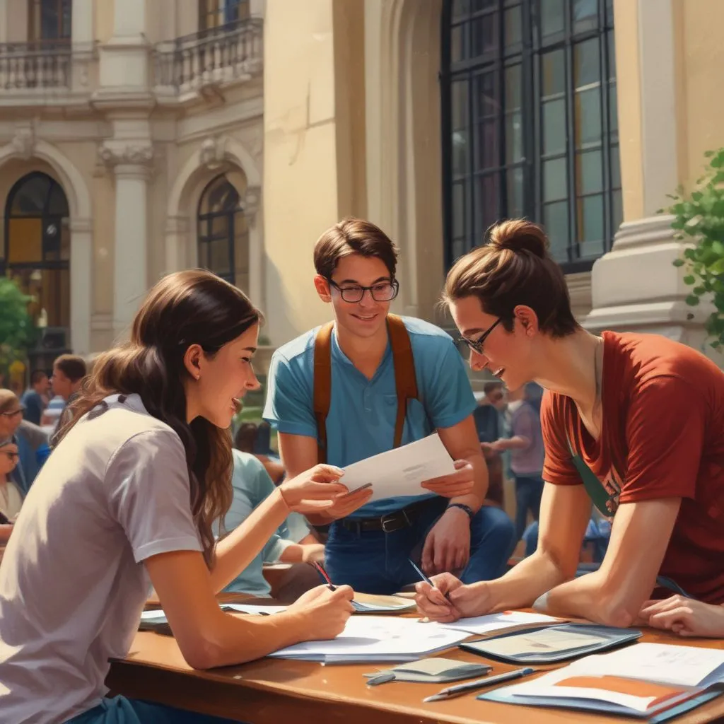 image of students discussing budgeting for study abroad