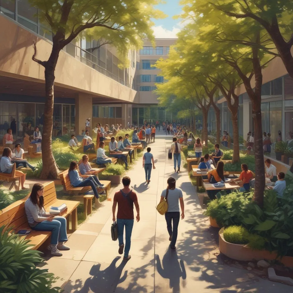 Image of students in a sustainable campus environment