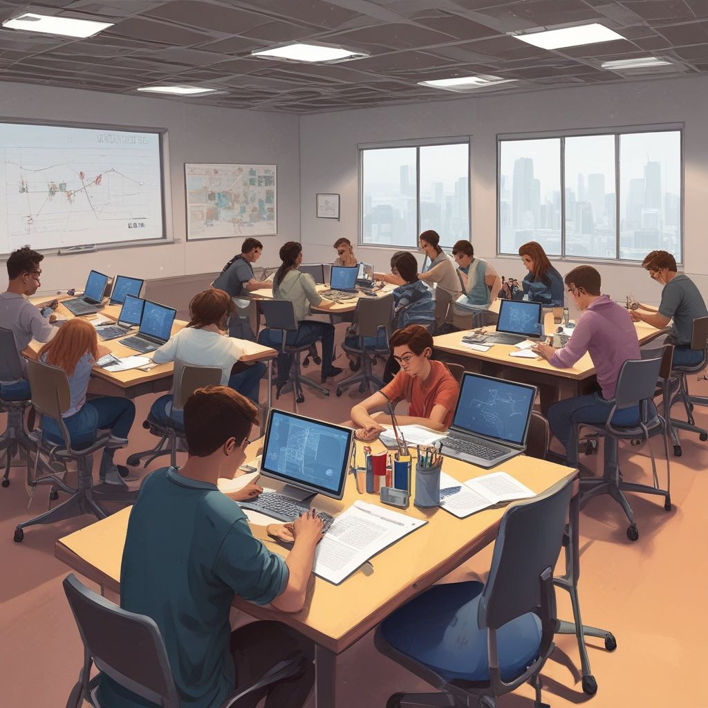 students working on data science projects in a classroom