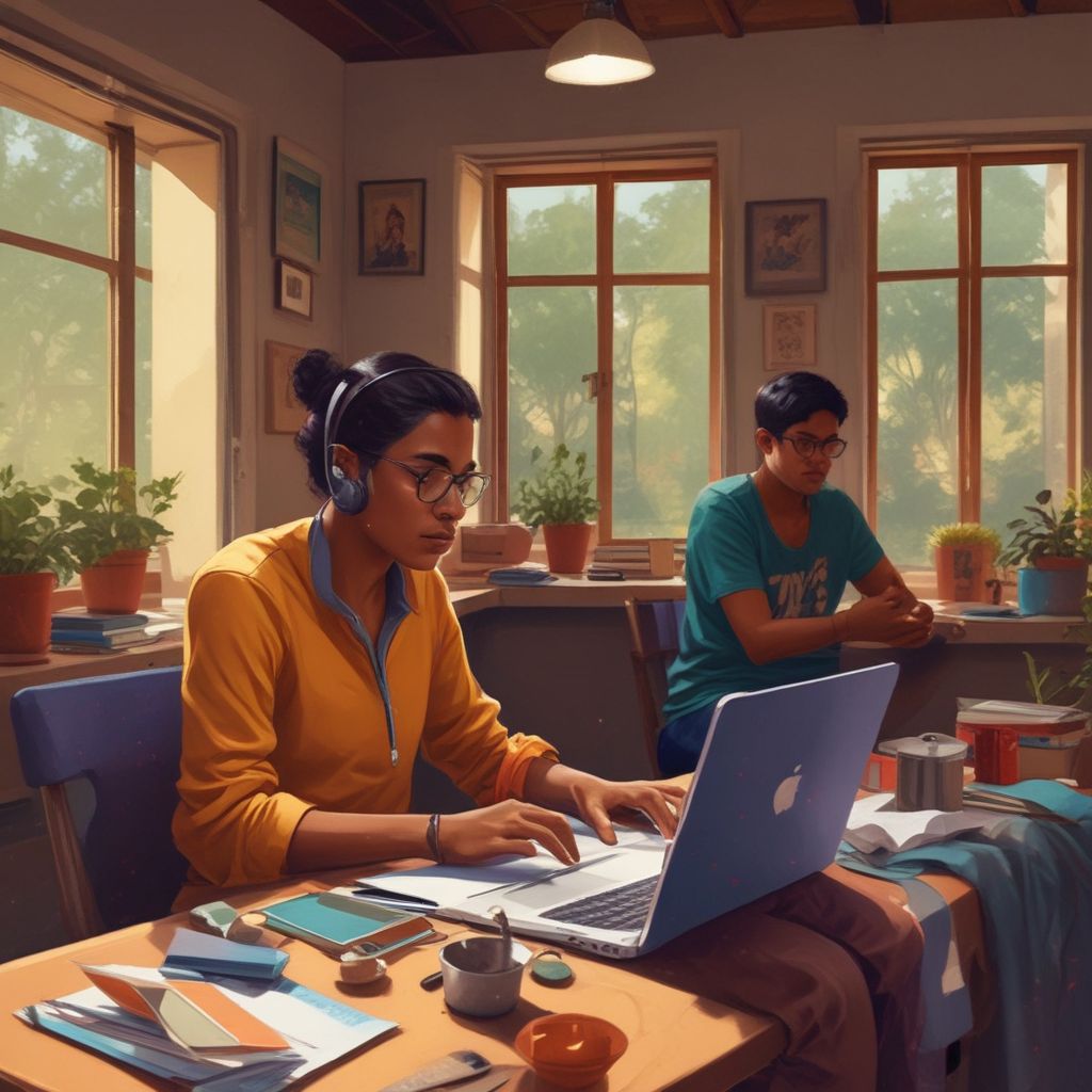 Indian students working remotely from home