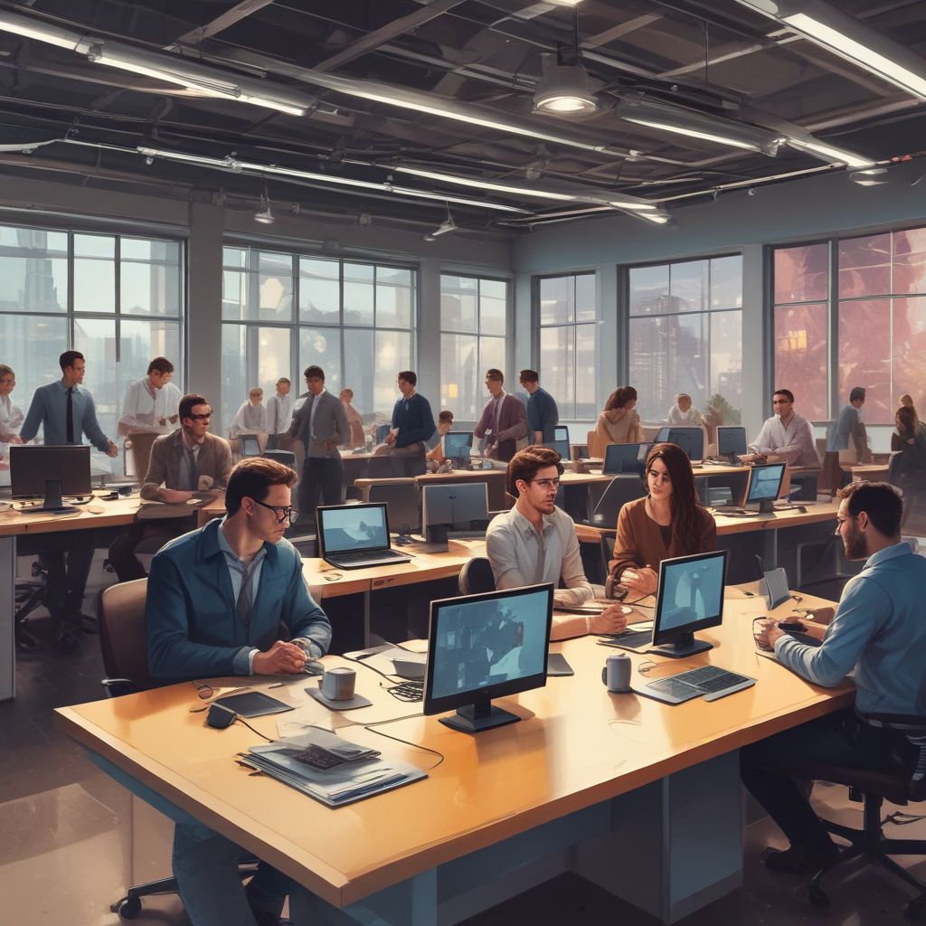 Group of professionals collaborating in a modern workspace