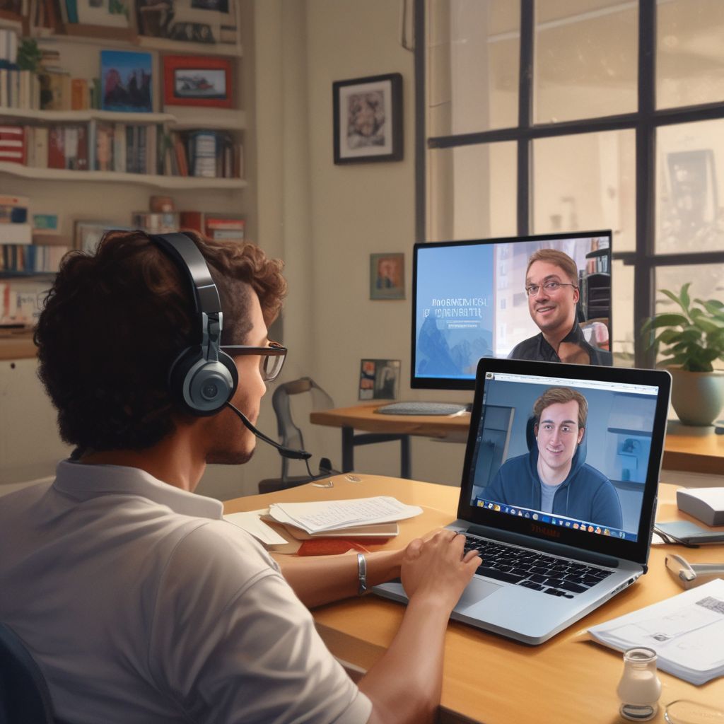 student engaging in a virtual interview