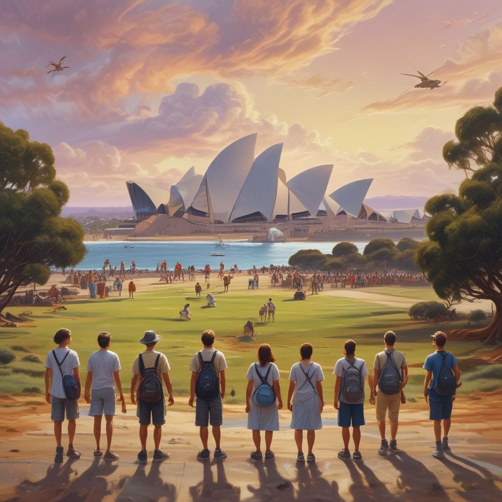 Image of iconic Australian landmarks with students
