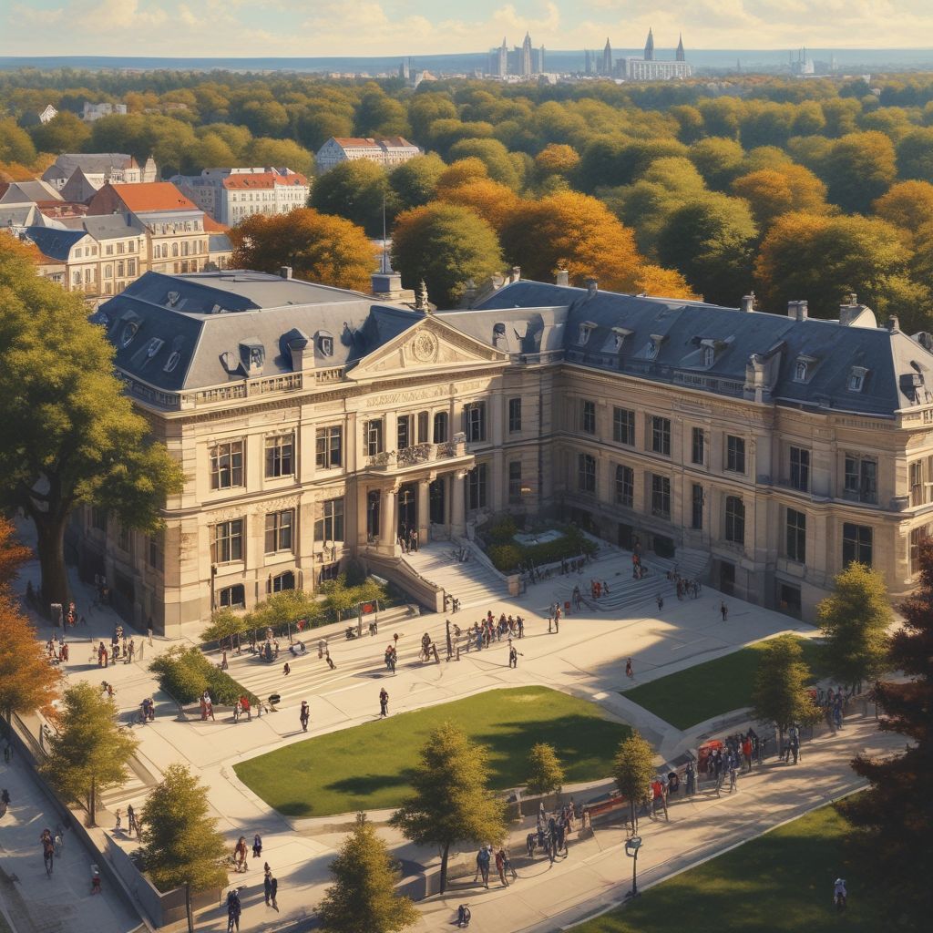 Image of a German university campus with students