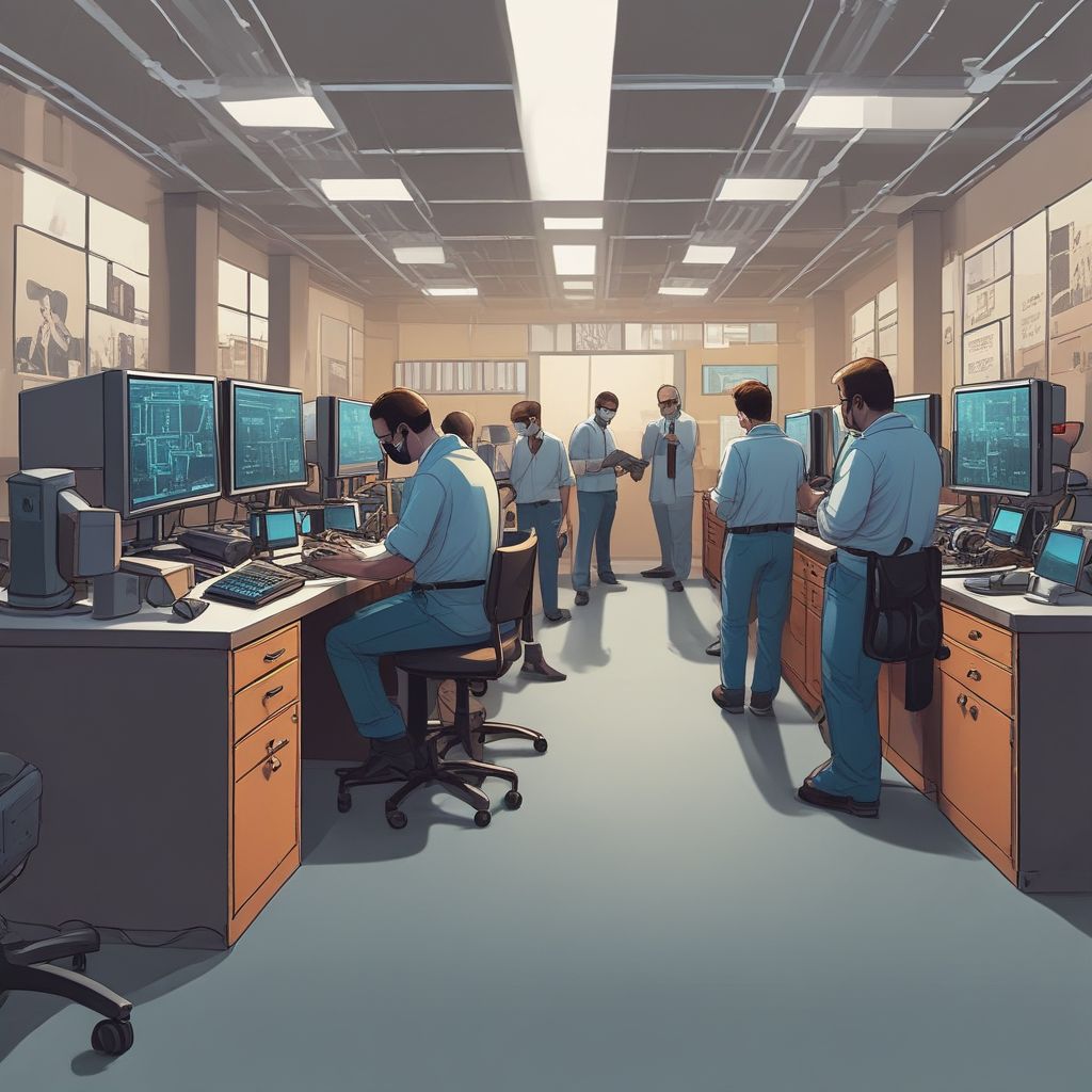 digital forensics lab with professionals working