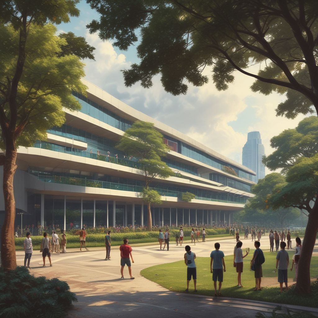 Campus view of Nanyang Technological University with students