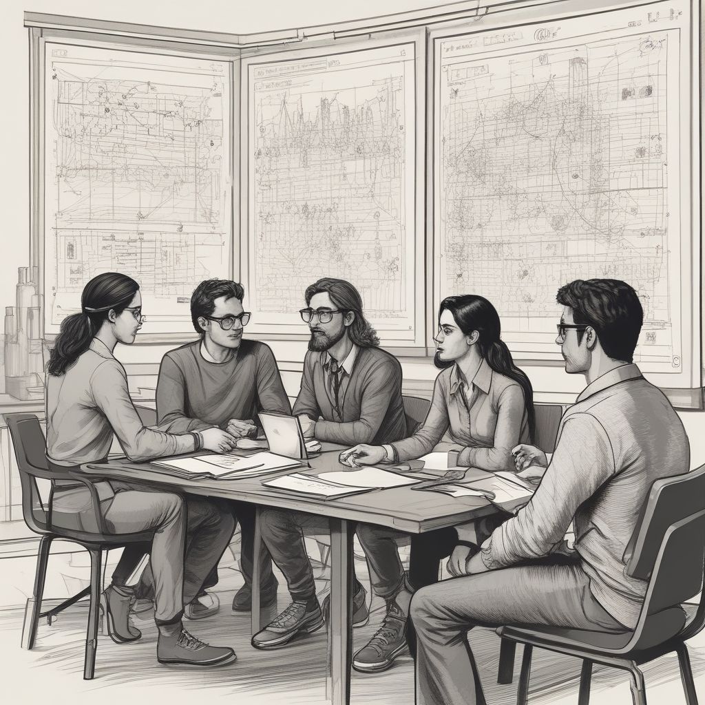 students discussing data science at a college