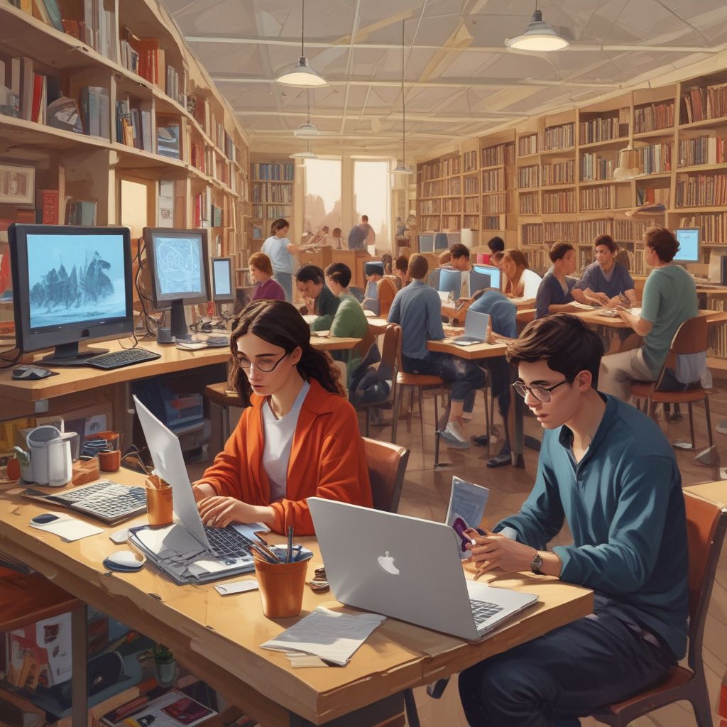 students researching scholarships on laptops