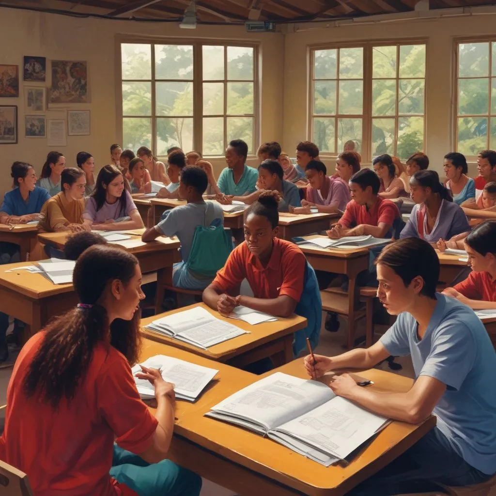 students in classroom abroad, diverse backgrounds