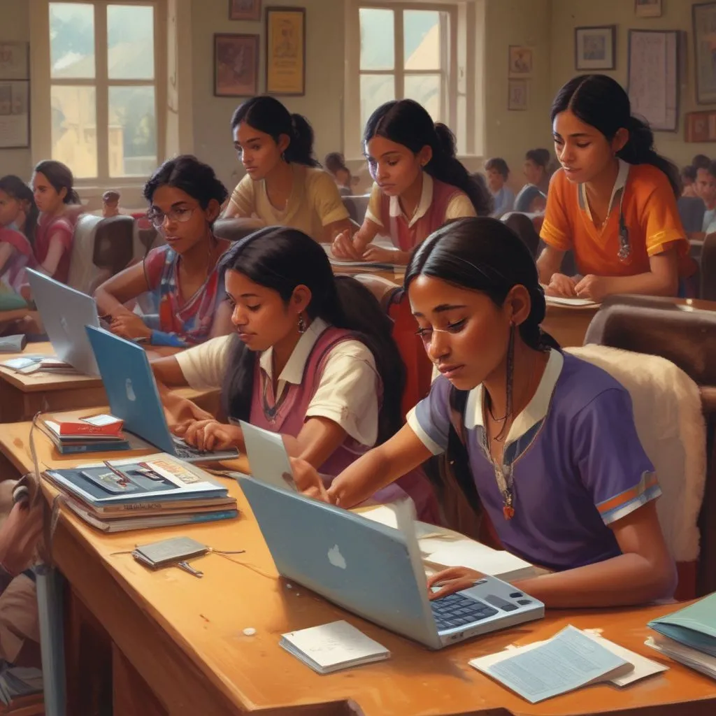 Indian students engaging in online learning