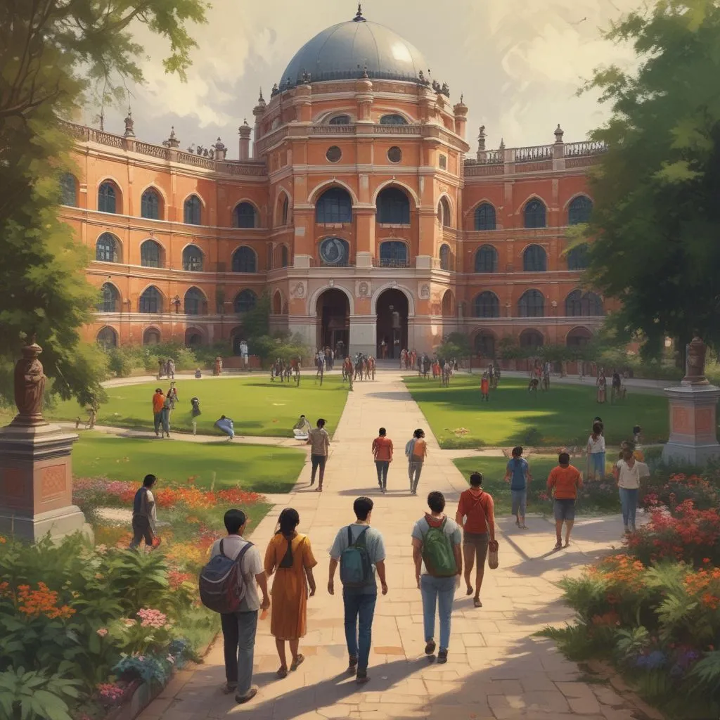 Indian students exploring a foreign university campus