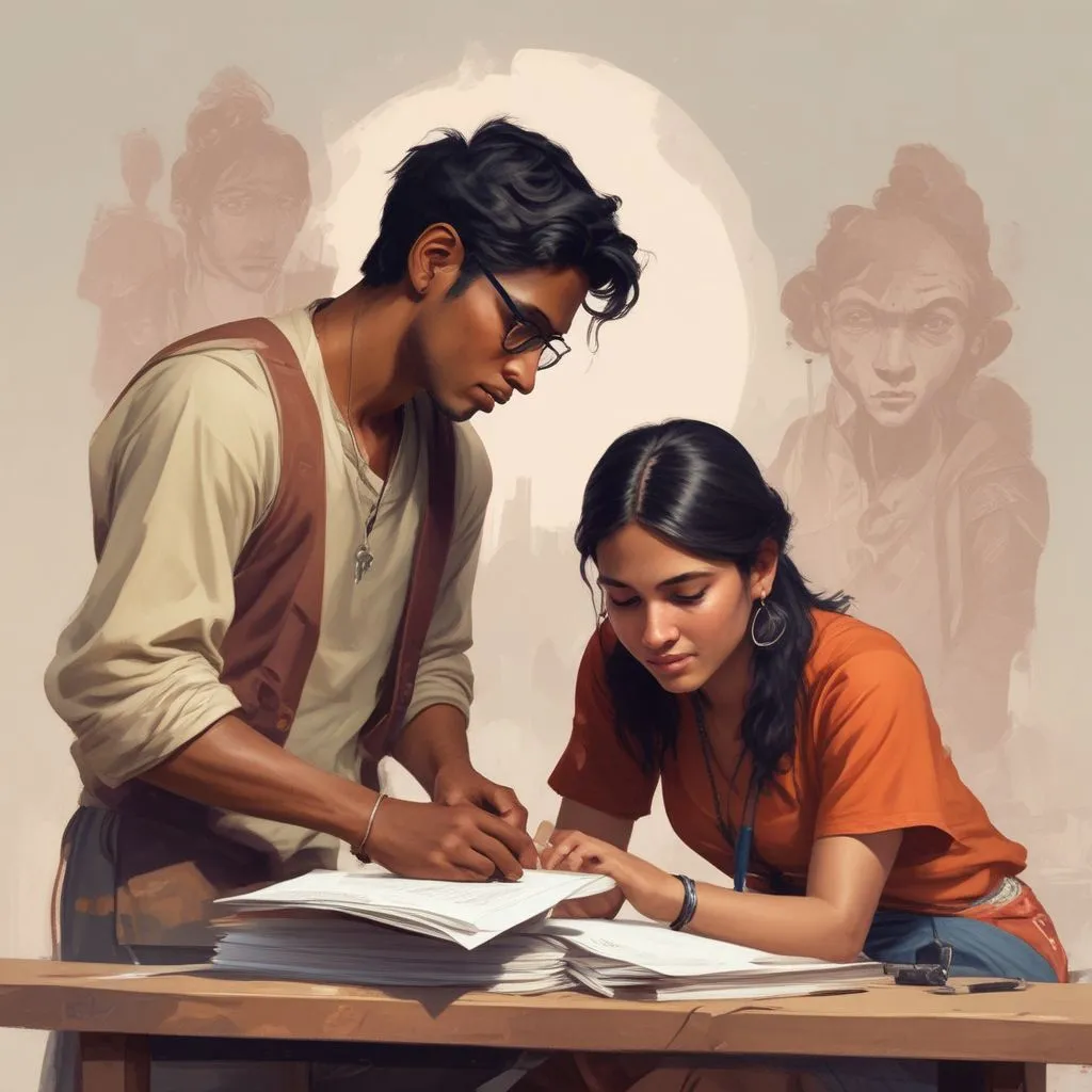 Indian students collaborating on resumes