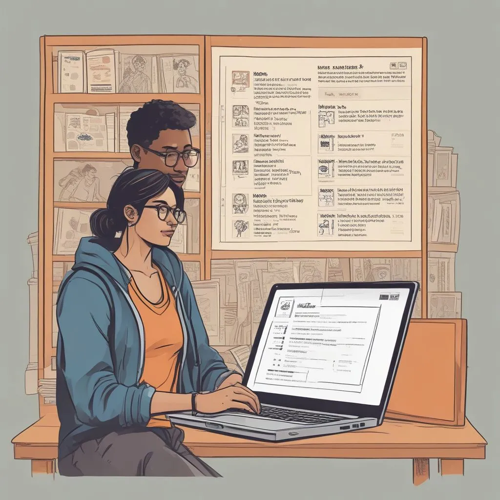 Indian student browsing a university career portal on a laptop, showing job listings for library assistant and campus ambassador roles