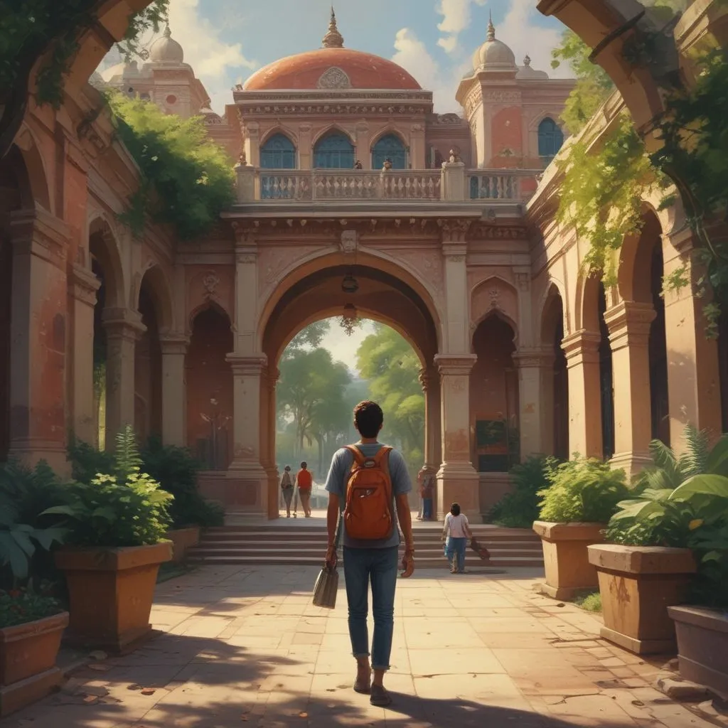 Indian student exploring a foreign university campus