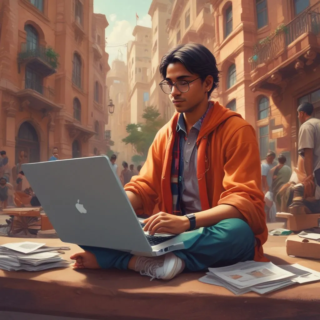 Indian student managing finances with a laptop
