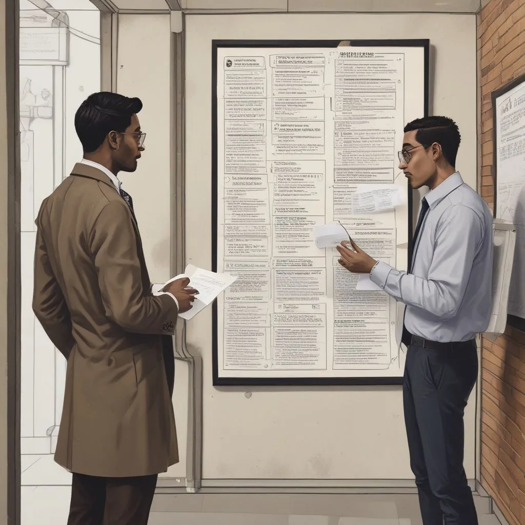 Indian student talking to a professor in a UK university corridor, with a notice board for research assistant jobs